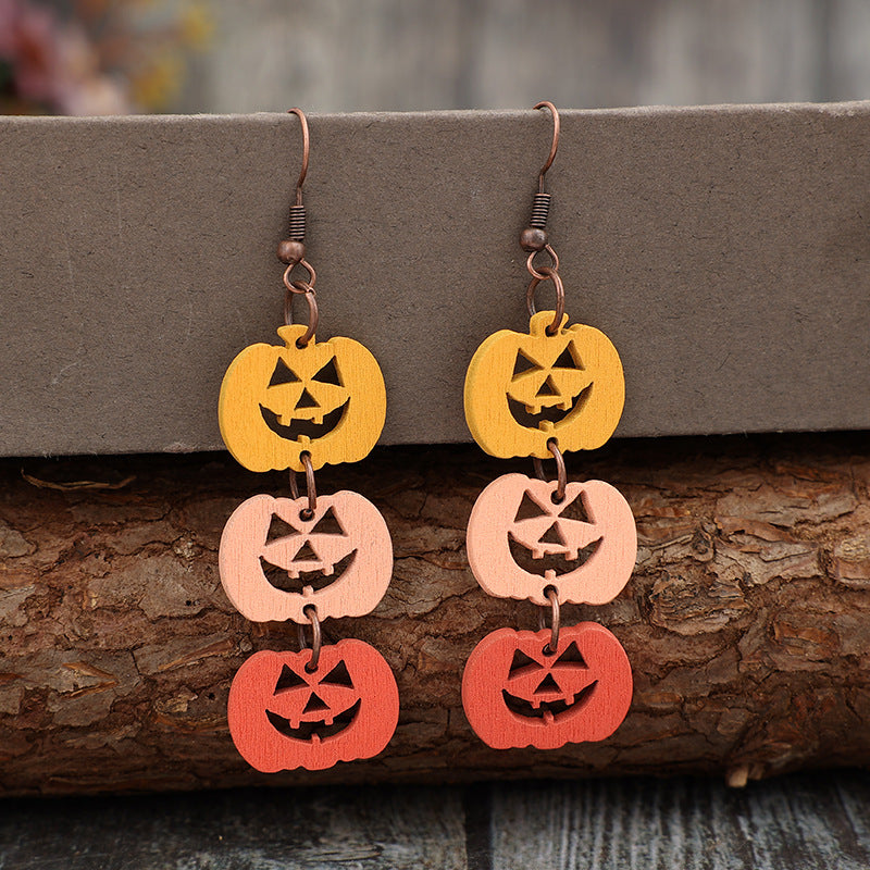 Wooden Contrast Pumpkin Earrings