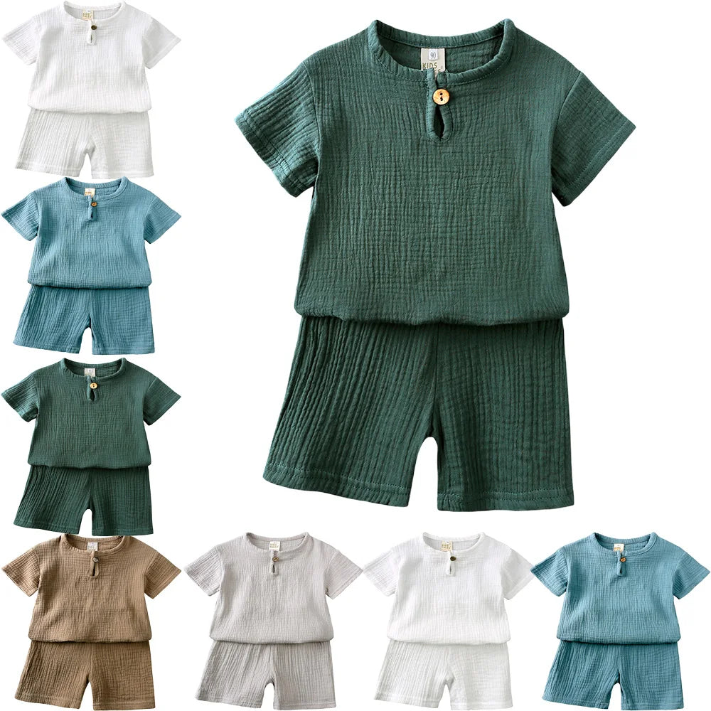 Kids Linen Cotton T-Shirt & Shorts Set